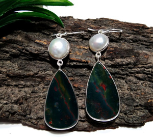 Natural Bloodstone Smoky Quartz 925 Sterling Silver Punk Style Handmade Gemstone <b>Drop</b> Earrings Women Anniversary Wedding Gift - Product Image 2