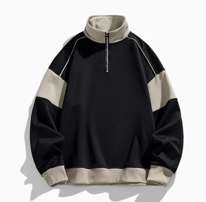Sudadera de punto transpirable para hombre con media cremallera, bloques de color, manga raglán, cuello alto, estilo oversize, informal, para otoño - Product Image 2