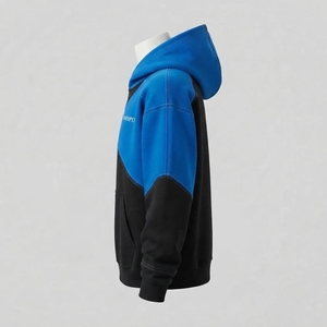<b>Mens</b> <b>Black</b> Blue Solid 100% Cotton <b>Fleece</b> Hoodie Custom Logo Streetwear Pullover Casual Winter Hooded Top - Product Image 2
