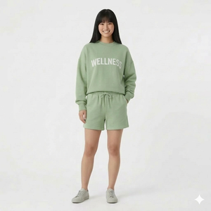 Ensemble décontracté haut à col montant et short pour femme 2026 – Tenue de détente personnalisable avec logo imprimé, doux et confortable - Product Image 1