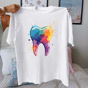 Splash en forme de dent abstraite T-shirt confortable en pur coton pour femme - Product Image 2