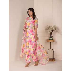 TOP ESTAMPADO FLORAL MUSELINA TENDENCIA PALAZZO CON DUPATTA BEBÉ ROSA - Product Image 6