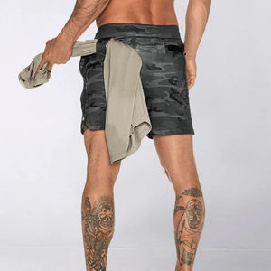 Wholesale <b>Men</b>’s Running Double <b>Shorts</b> Quick Dry Training <b>Shorts</b> with <b>Compression</b> Inner Layer - Product Image 2