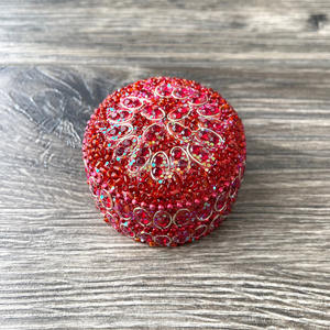 Designer Round Red <b>Gift</b> <b>Box</b> Beaded & Mirror Work <b>Gift</b> <b>Box</b> with Different Designs Easy to Carry Decorative Metal Pill <b>Box</b> - Product Image 1