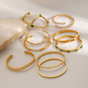 Bracelet en acier inoxydable plaqué or 18 carats avec zircon vert, ajustable, bijoux - Product Image 3