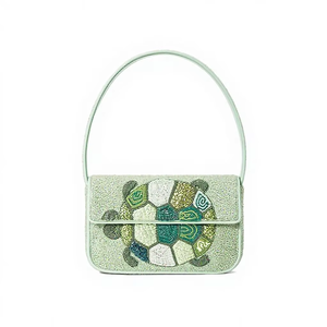 Bolso de Hombro de Lujo Hecho a Mano con Cuentas Verdes Claras y Bordado de Tortuga para Mujer, Ideal para Fiestas - Product Image 1