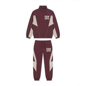 Ensemble de survêtement pour homme avec logo personnalisé, veste zippée à empiècements contrastés et pantalon de jogging, fabricant de marque privée - Product Image 1