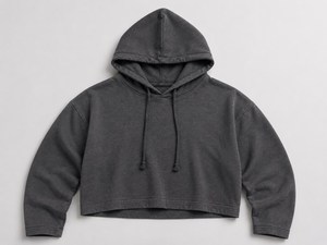 Sudadera con Capucha de Punto para Mujer, Color Gris Sólido, Casual, Corta, Manga Larga, Transpirable, de Algodón, para Otoño - Product Image 4