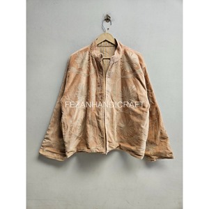 Velvet quilted jacket Floral embroidery jacket Two side pockets jacket Uzbek Suzani jacket Cotton shell jacket - Product Image 1