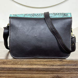 2025 Trending Wholesale Turquoise Tooled Cowhide Leather Crossbody Bag Western Style Genuine Leather Shoulder Purse for Women's - Product Image 5