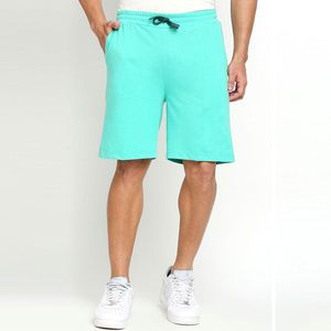 Shorts Bermuda en Coton Uni pour Homme, Respirants, avec Cordon de Serrage à la Taille, Poches, Coupe Décontractée Tricotée, Taille Mi-Haute, Bleu Clair - Product Image 1