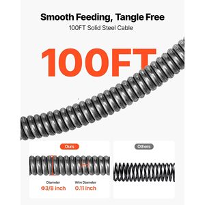 Portable 100 FT X 3/8 Inch Auto-Feed Sewer Snake Auger 100% Drain Cleaning <b>Machine</b> with <b>Climbing</b> Wheels Adj - Product Image 4