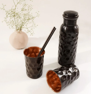 Botella de Agua de Cobre con Tapa, Diseño Oriental, Portátil para Viajes, Color Rojo - Product Image 3