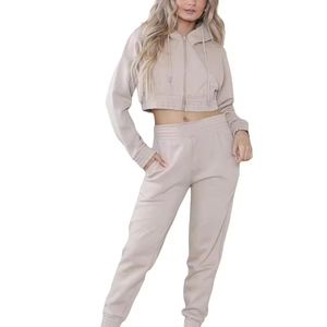 Conjunto de Dos Piezas Personalizado para Mujer, Color Sólido, hasta la Rodilla, Primavera-Verano, 100% Algodón, Transpirable, Ecológico, de Secado Rápido, Traje Deportivo de Lona - Product Image 1