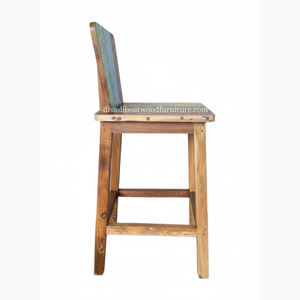 Tabouret de bar design en bois de bateau recyclé, style rustique vintage industriel, bois coloré original, pour pub, café, restaurant - Product Image 3