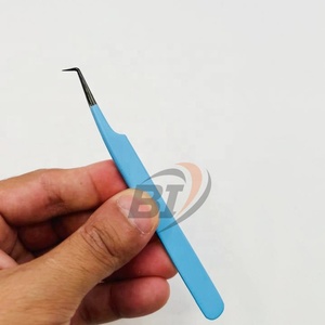 Pinzas para extensión de pestañas de 90 grados con punta de plasma negra, logotipo grabado personalizado, pinzas de acero inoxidable para pestañas - Product Image 5