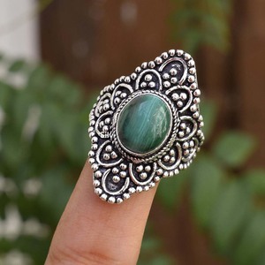 Bague en argent malachite, bague en argent sterling 925 pour elle, bijoux faits à la main - Product Image 2