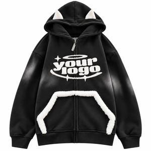 Sudadera con capucha estilo único, extragrande, con cremallera, bolsillo de piel, unisex, 100% algodón polar, estampado por transferencia térmica, ropa urbana, informal de invierno - Product Image 2