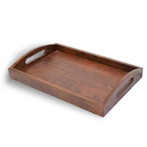 Plateau de service rectangulaire en bois d'acacia naturel fait main de luxe avec poignées, plateau en bois multifonctionnel pour le thé, le café et la décoration de la maison - Product Image 6