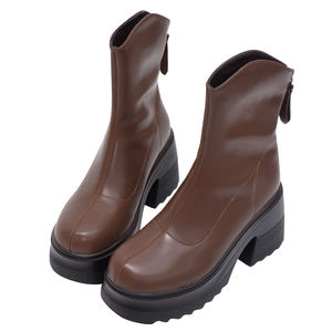Bottines à plateforme en cuir véritable pour femmes Ann'S, talon épais de 9 cm, semelle épaisse, fermeture éclair, style streetwear tendance - Product Image 3