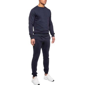 Survêtement en coton bleu marine pour homme, col rond, sweat-shirt long avec pantalon à cordon de serrage, poches latérales, tenue décontractée pour l'automne - Product Image 4