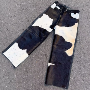 Chaqueta de cuero auténtica de alta gama con pelo de vaca, abrigo de piel de vaca en blanco y negro, manga larga con cremallera, moda urbana auténtica - Product Image 6