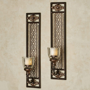 Paire de appliques murales rectangulaires vintage en bronze avec coupelles à bougies en verre. Articles de métallurgie classiques disponibles à prix de gros. - Product Image 1