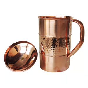 Carafe à eau en cuivre pur authentique, artisanale, 1500-2000 ml, résistante à la chaleur, accessoire de salle à manger pour la maison - Product Image 1