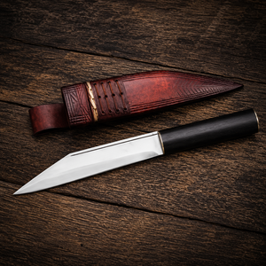 Couteau Kiridashi japonais fait main sur mesure, acier à haute teneur en carbone, lame fixe avec manche en bois d'ébène, étui en cuir véritable, vente en gros - Product Image 4