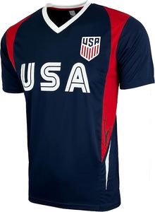 Camiseta de Fútbol de EE. UU. para Hombre, Cuello en V, Manga Corta, Azul Marino y Rojo, Sublimada, Absorbe la Humedad, Ropa Deportiva - Product Image 2