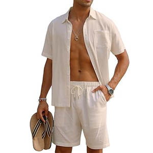 Conjunto de Camisa y Pantalones Cortos de Playa para Hombre, 2 Piezas, Estilo Hawaiano Informal, Logotipo Personalizado, Ropa de Playa para Hombre - Product Image 1