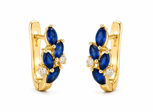 Pendientes de Aro de Plata de Ley 925 con Circonita Azul Chapados en Oro de 18K, Corte Marquesa, Engaste de Garra, Tipo Huggie, para Mujer, Joyería de Fiesta - Product Image 1