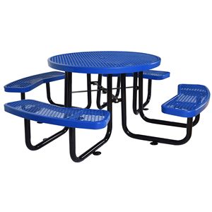 Tavolo da Picnic Rotondo in Acciaio da 46 Pollici con Palo per Ombrellone Blu per Intrattenimento all'Aperto - Product Image 4