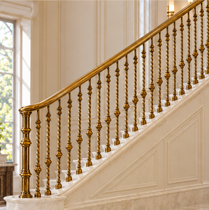 Rampe d'escalier en métal doré incurvée de luxe avec balustres torsadés ornementaux pour villas, hôtels et grands escaliers - Product Image 2