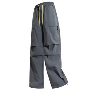 Pantalones Cargo Grises para Mujer, Cintura Elástica, Largos, de Secado Rápido, Corte Regular, Casuales, Otoñales, con Cordón, 100% Poliéster - Product Image 1