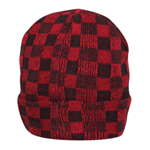 Unisex Checkered Beanie <b>Hat</b> Knitted Winter <b>Cap</b> 100 Acrylic Cuffed Design for Adults 56-58CM Head Circumference Casual Style - Product Image 3