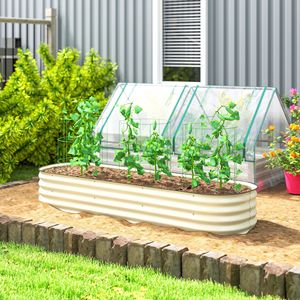6.4FT X 2FT X 1FT Galvanized Classic Square Raised Garden Bed Kit Metal <b>Planter</b> <b>Box</b> with Cream Safety Edging and Pots - Product Image 2