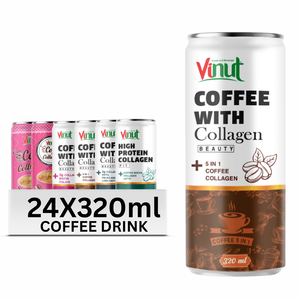 เครื่องดื่มกาแฟคอลลาเจนอาราบิก้าและโรบัสต้า 320 มล., ปราศจาก GMO, ปราศจากนม, ปราศจากกลูเตน, ผู้ผลิตเครื่องดื่มแบบ OEM ODM รับผลิตแบรนด์ส่วนตัว - Product Image 1