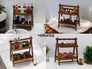 Wooden Double Tier <b>Storage</b> <b>Rack</b> Minimalist Design Standing Type for Living Room Sundries Organizer Durable Non Folding <b>Rack</b> - Product Image 4