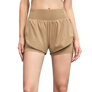 Shorts de sport pour femmes de qualité supérieure, shorts de gym taille haute avec cordon de serrage, shorts en nylon à deux couches avec poche - Product Image 1