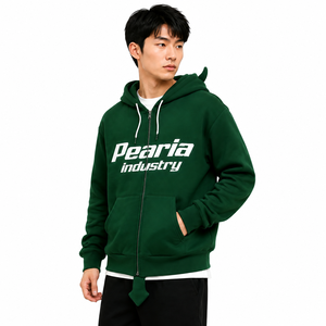 Green Solid Winter Hooded Zip-Up Fleece Tracksuit <b>Jacket</b> for <b>Men</b> with Regular Fit and Front Logo Pocket - Product Image 1