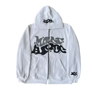 Sudadera con capucha extragrande blanca personalizada para hombre con cremallera, estampado de letras, de algodón tejido, estilo urbano, para otoño, fabricante OEM ODM - Product Image 1