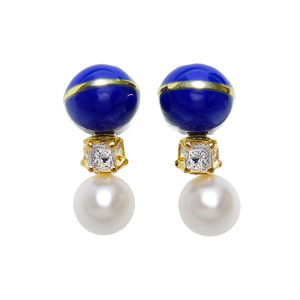 Indigo Ball Pearl Daily Wear Stud Earrings-Gold Plated Zircon & Imitation Pearl - Product Image 2