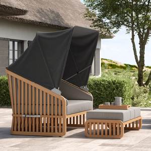 Conjunto de Sofá de Madera de Teca para Exteriores con Toldo, Cojines Grises, Muebles de Jardín Contemporáneos, Diseño Impermeable - Product Image 1