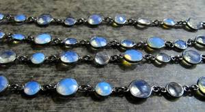 White Opal Quartz Round Coin Shape Briolette Faceted <b>alternative</b> Size Bezel Connector Chain - Product Image 2