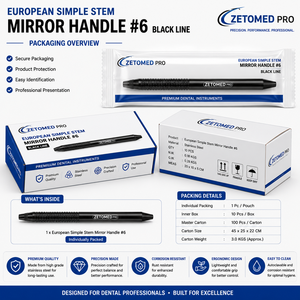 European Simple Stem Mirror Handle #6 Black Line Dental Mirror Handle Stainless Steel Zetomed Pro - Product Image 2