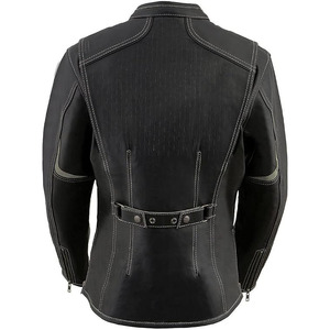 SAMROZ SPORTS Women's Laser Cut Distressed Black and Grey Style <b>Racer</b> <b>Jacket</b> - Product Image 4