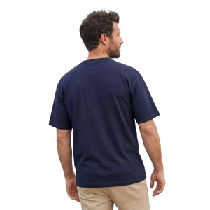 T-shirt en coton bleu marine pour homme, coupe classique, manches courtes, col rond, décontracté, couleur unie, jersey tricoté, design uni - Product Image 4