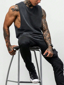 New Design Summer 100% Cotton Men Vintage Washed <b>Distressed</b> Oversized <b>Tops</b> Tee Shirts Sleeveless Shirts Gym Men's Tank <b>Tops</b> - Product Image 3