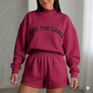 Conjunto de Top de Cuello Alto y Pantalones Cortos para Mujer que Muestra una Estética de Ropa Refinada a Través de una Moderna Composición de Dos Piezas - Product Image 1